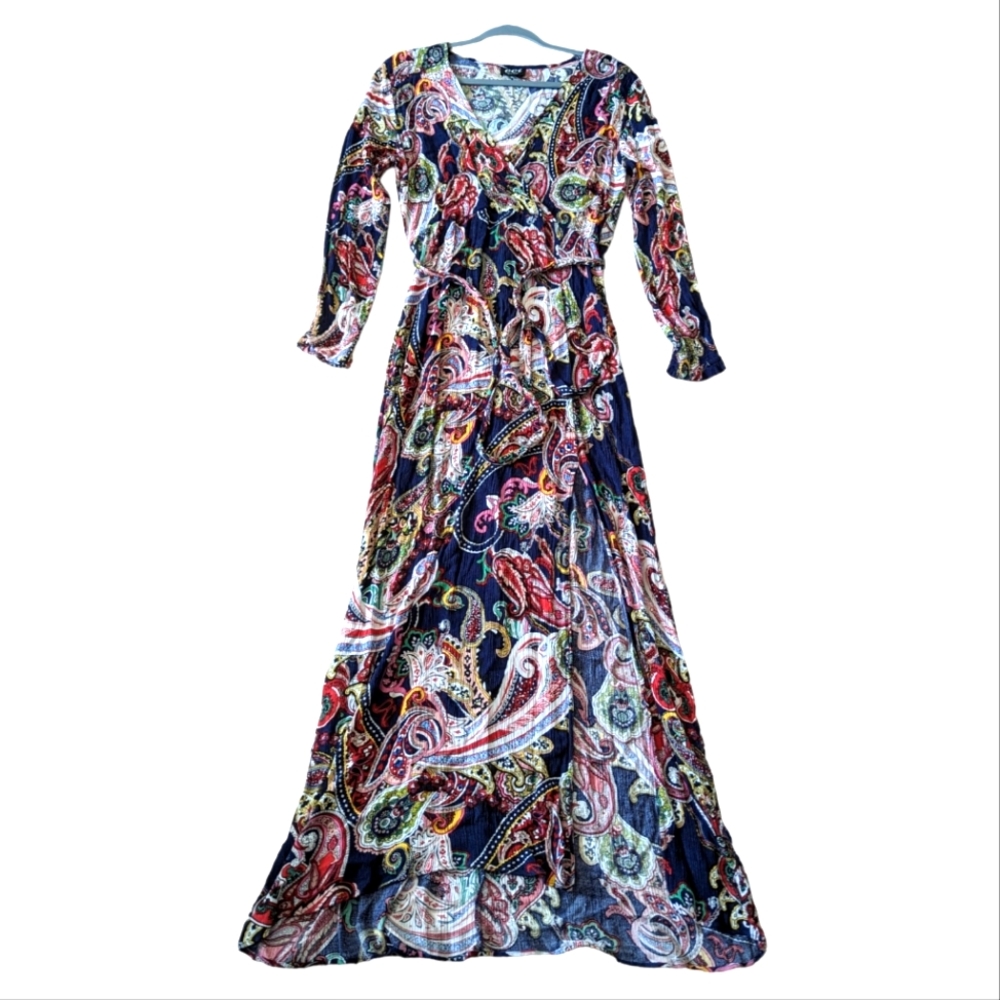 ECI Women's Maxi Dress Paisley Print Long Sleeve Multicolor Size 6